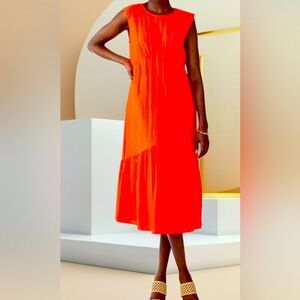 Nine West Lined Sleeveless Midi Tiered BoHo Whimsical Red Orange Dress XXL